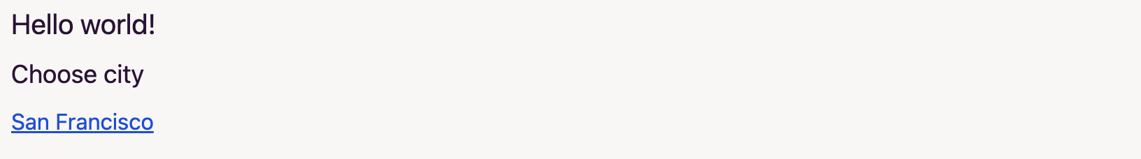 The initial page with only one city to click