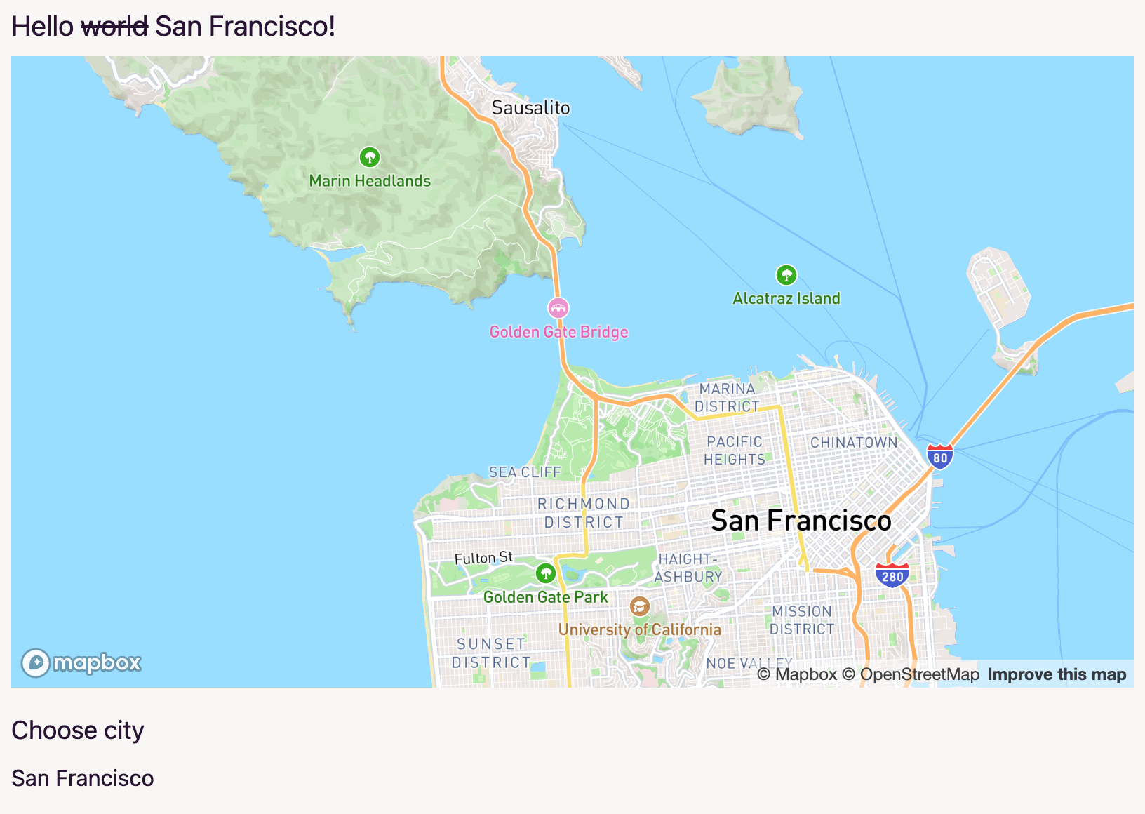 The page with a map of San Francisco loaded